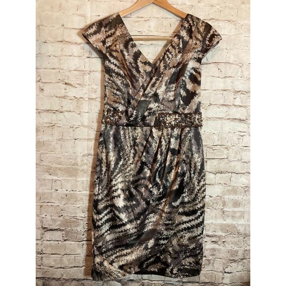 Chetta B Evening Dress Womens 16 Muted Pink Zebra Animal Print Beaded Satin - Picture 1 of 14